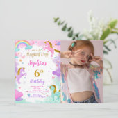 6. Geburtstag Einhorn Foto Einladung (Stehend Vorderseite)