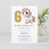 6. Geburtstag Einhorn Geburtstag Einladungen (Stehend Vorderseite)
