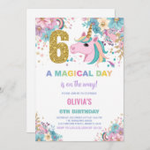 6. Geburtstag Einhorn Geburtstag Einladungen (Vorne/Hinten)