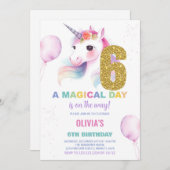 6. Geburtstag Einhorn Geburtstag Einladungen (Vorne/Hinten)