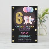 6. Geburtstag Einhorn Geburtstag Einladungen (Stehend Vorderseite)