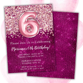 6. Geburtstag Einladung Girly Magenta Pink Glitzer