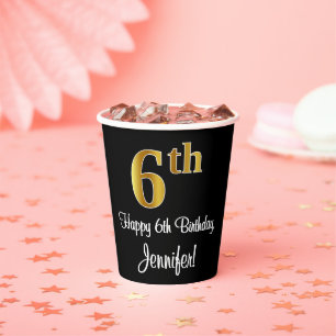 6. Geburtstag - Elegantes Luxuriöses Imitat Gold L Pappbecher