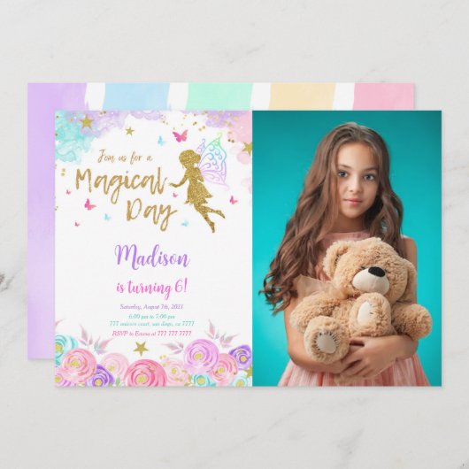 6. Geburtstag Fairy Party Foto Einladung (Vorne/Hinten)
