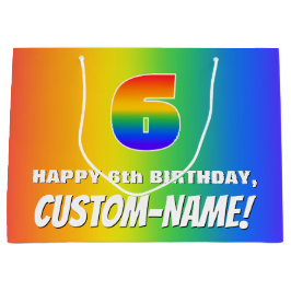 6. Geburtstag: Farbenfroh, Fun Rainbow Pattern # 6 Große Geschenktüte