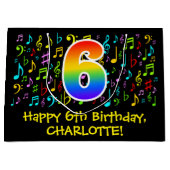 6. Geburtstag - Farbige Musiksymbole, Regenbogen 6 Große Geschenktüte (Vorderseite)