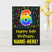 6. Geburtstag: Farbige Musiksymbole + Regenbogen 6 Karte (Gelbe Blume)