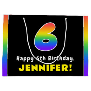 6. Geburtstag: Farbiger Regenbogen Nr. 6, Individu Große Geschenktüte