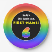 6. Geburtstag: Farbiger Regenbogen Nr. 6, Individu Pappteller (Vorderseite)