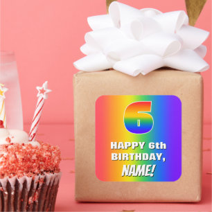 6. Geburtstag: Farbiges Regenbogenmuster # 6 Quadratischer Aufkleber