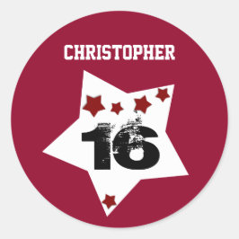 6. Geburtstag Feste Sterne RED and BLACK A02 Runder Aufkleber