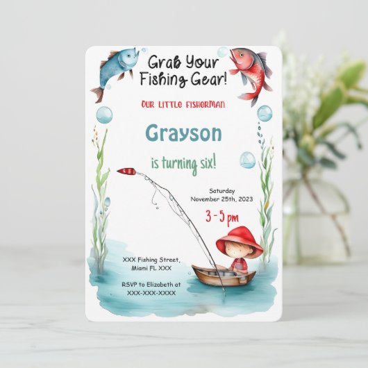 6. Geburtstag Fischerei Einladung (Stehend Vorderseite)