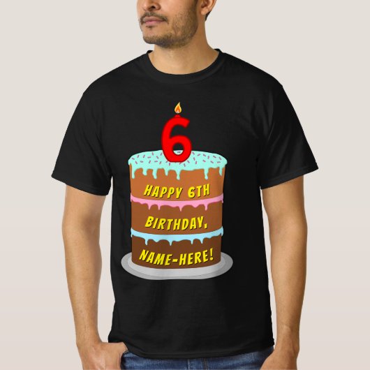6. Geburtstag — Fun Cake & Candle, w/Individuelle  T-Shirt (Vorderseite)