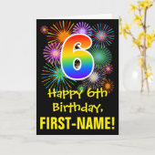 6. Geburtstag: Fun Fireworks Pattern + Regenbogen  Karte (Gelbe Blume)