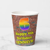 6. Geburtstag: Fun Graffiti Inspiriert Regenbogen Pappbecher (Vorderseite)