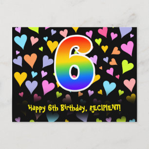6. Geburtstag: Fun Hearts Pattern, Regenbogen 6 Postkarte