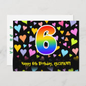 6. Geburtstag: Fun Hearts Pattern, Regenbogen 6 Postkarte (Vorne/Hinten)