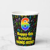 6. Geburtstag: Fun Musiknotens Pattern, Regenbogen Pappbecher (Rückseite)