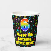 6. Geburtstag: Fun Musiknotens Pattern, Regenbogen Pappbecher (Vorderseite)