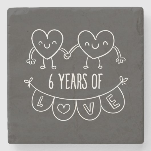 6. Geburtstag Geschenk Chalk Herzen Steinuntersetzer (Vorderseite)