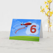 6. Geburtstag, Grandson, Red Airplane Karte (Gelbe Blume)