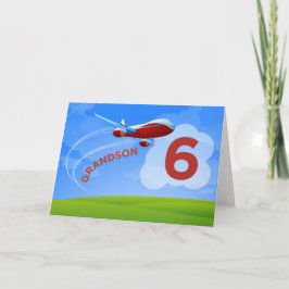 6. Geburtstag, Grandson, Red Airplane Karte