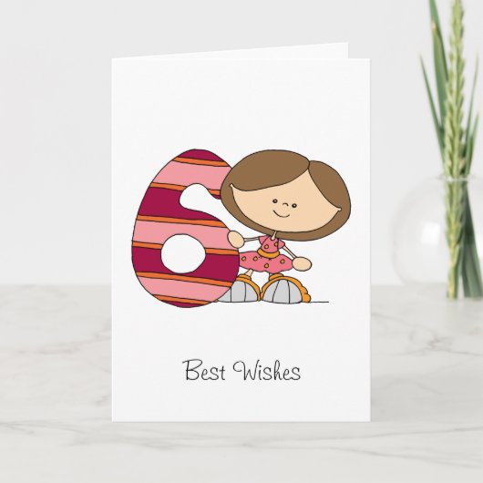 6. Geburtstag - Gruß-Karte - Mädchen Karte (Vorderseite)