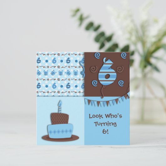 6. Geburtstag: Junge: Einladung (Stehend Vorderseite)