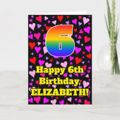 6. Geburtstag: Liebesherz-Muster, Regenbogen # 6 Karte (Vorderseite)