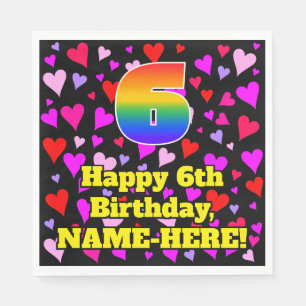 6. Geburtstag: Liebesherz-Muster, Regenbogen # 6 Serviette