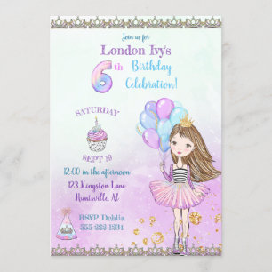 6. Geburtstag Mädchen Prinzessin Cupcake Ballons Einladung