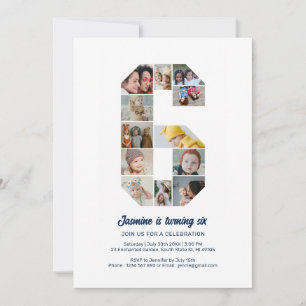 6. Geburtstag Nr. 6 Benutzerdefinierte FotoCollage Einladung