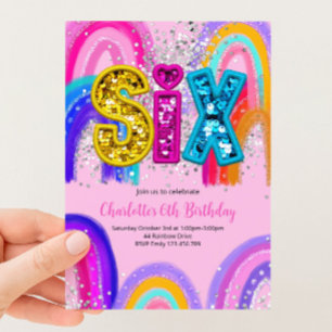 6. Geburtstag Pailletten Regenbogen Party Einladun Einladung