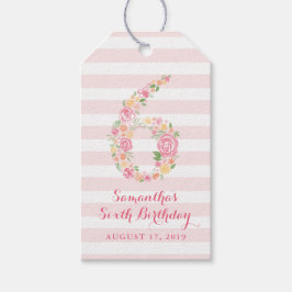 6. Geburtstag Pink Aquarell Floral SIX Geschenkanhänger