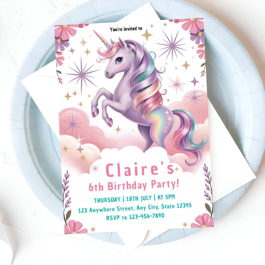 6. Geburtstag Pink & Purple Fantasy Einladung