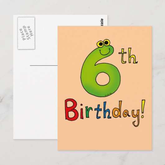 6. Geburtstag! Postkarte (Vorne/Hinten)