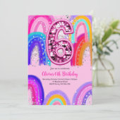 6. Geburtstag Rainbow Pink Party Einladung (Stehend Vorderseite)