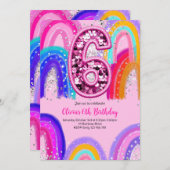 6. Geburtstag Rainbow Pink Party Einladung (Vorne/Hinten)