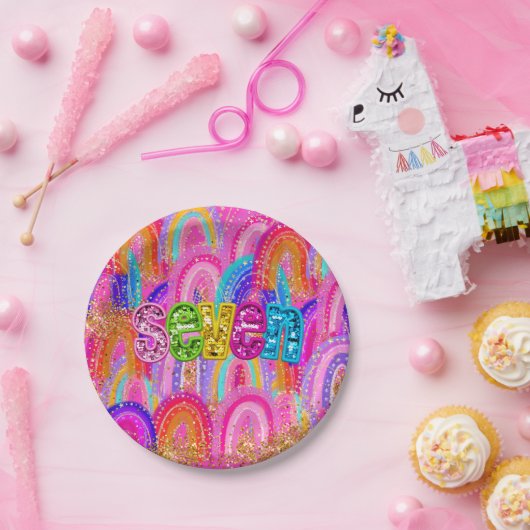 6. Geburtstag Rainbow Sequin Pappteller (Party)