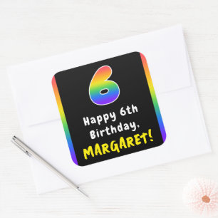 6. Geburtstag: Rainbow Spectrum # 6, Individuelle  Quadratischer Aufkleber