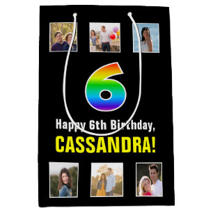 6. Geburtstag: Regenbogen "6", benutzerdefinierte Mittlere Geschenktüte