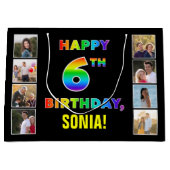 6. Geburtstag: Regenbogentext, benutzerdefinierte Große Geschenktüte (Vorderseite)