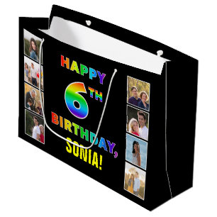6. Geburtstag: Regenbogentext, benutzerdefinierte  Große Geschenktüte
