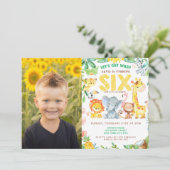 6. Geburtstag Safari Jungle Animals Boy Picture Einladung (Stehend Vorderseite)