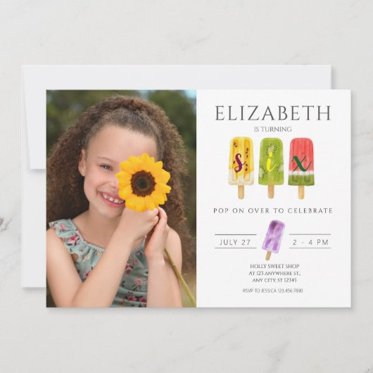 6. Geburtstag Sommer Popsiruce Eis Party Einladung (Vorderseite)