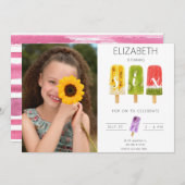 6. Geburtstag Sommer Popsiruce Eis Party Einladung (Vorne/Hinten)