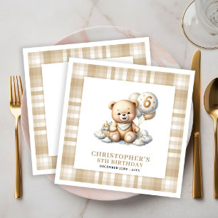6. Geburtstag Teddybär Gold Elfenbein Feier Serviette