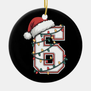 6. Geburtstag Weihnachtslichter Santa Hut Nummer 6 Keramik Ornament