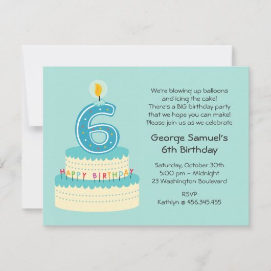 6. Geburtstags-Kuchen-Einladung Einladung (Vorderseite)