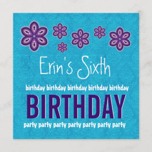 6. Geburtstags-lila Blumen-und Stern-individueller Einladung